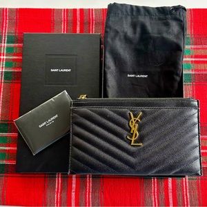 YSL Grain de Poudre Bill Pouch Wallet in black